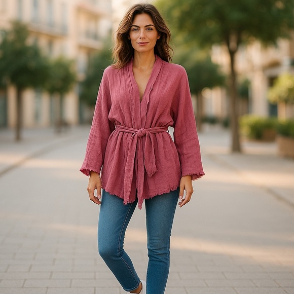 Umgee Pink Mauve Belted Long Sleeve Cardigan - Picture 1 of 6
